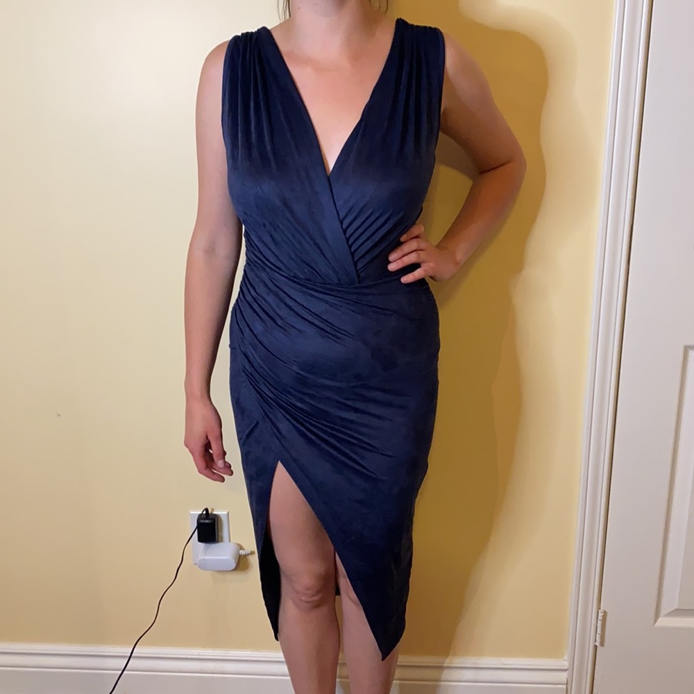NWT Sexy fashionnova suede blue vneck dress w slit - Picture 3 of 12